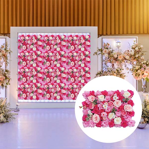 Pink Artificial flowers wall panel